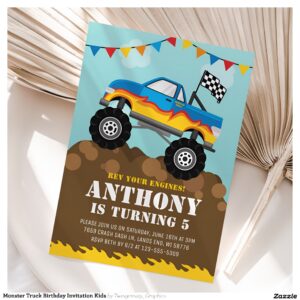 Monster Truck Birthday Invitation Kids