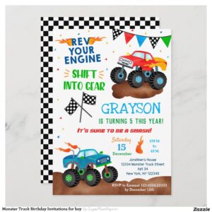 Monster Truck Birthday Invitations for boy