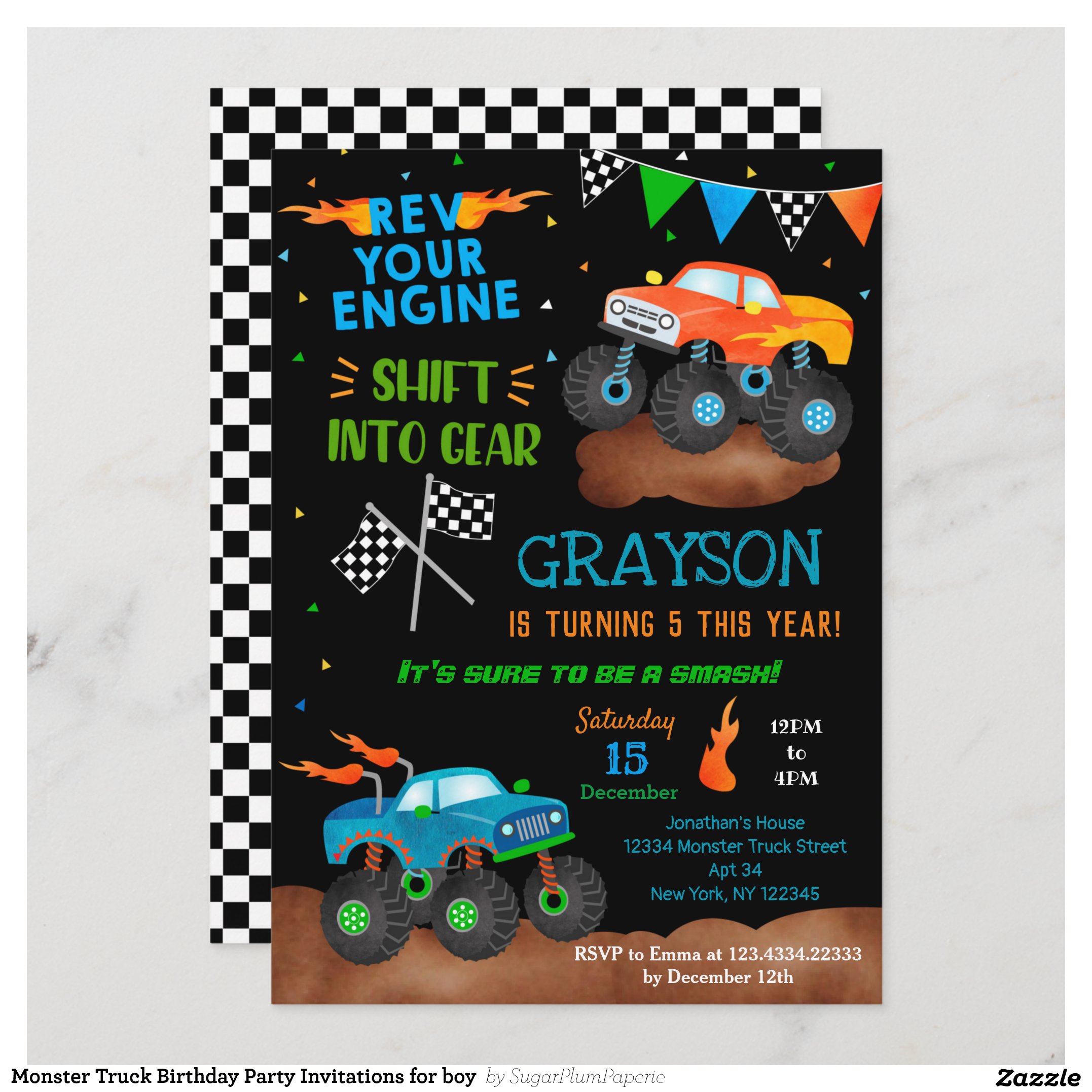 Monster Truck Birthday Party Invitations for boy