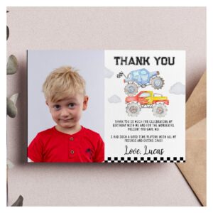 Monster Truck Birthday Photo Thank You Card