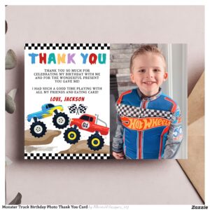 Monster Truck Birthday Photo Thank You Card