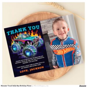 Monster Truck Rally Boy Birthday Photo Thank You Card