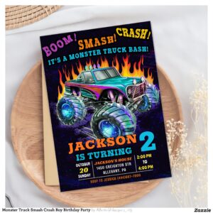Monster Truck Smash Crash Boy Birthday Party Invitation