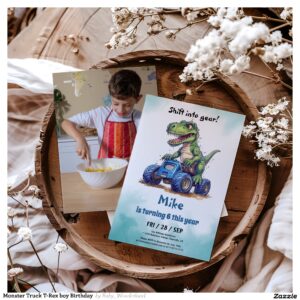 Monster Truck T-Rex boy Birthday  Invitation