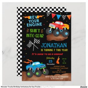 Monster Trucks Birthday Invitations for boy Trucks
