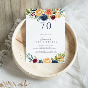 Multicolor Elegant Floral 70th Birthday Party Invitation