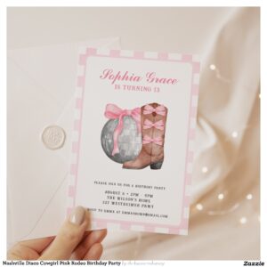 Nashville Disco Cowgirl Pink Rodeo Birthday Party Invitation