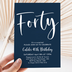 Navy 40th Birthday Mens Modern Blue Invitation