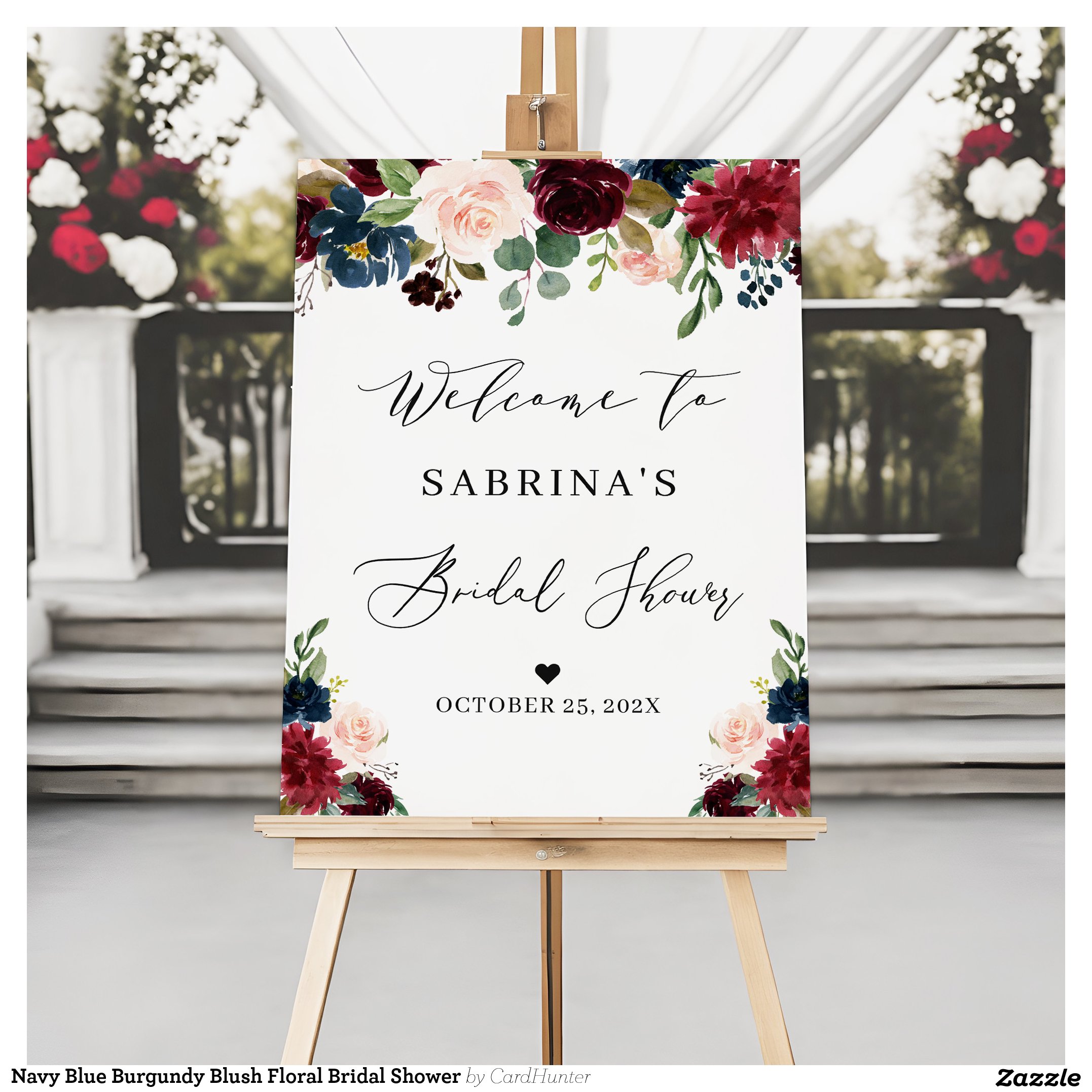 Navy Blue Burgundy Blush Floral Bridal Shower Foam Board
