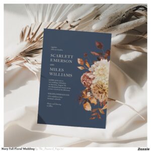 Navy Fall Floral Wedding Invitation