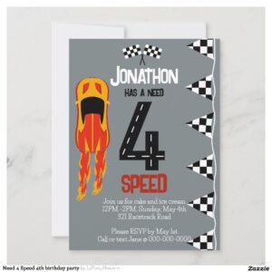 Need 4 Speed 4th birthday party Invitation
