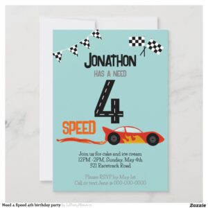 Need 4 Speed 4th birthday party Invitation