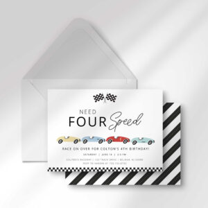 Need Four Speed 4th Birthday Invitation