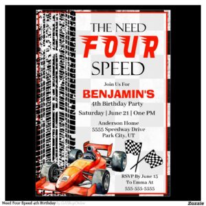 Need Four Speed 4th Birthday Invitation