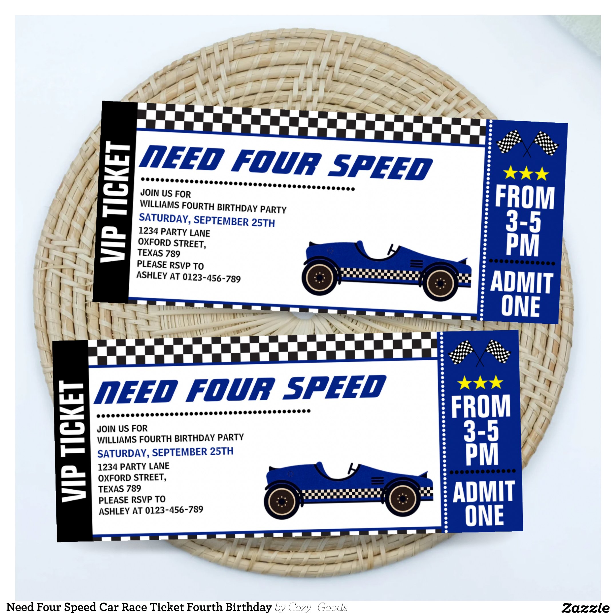 Need Four Speed Car Race Ticket Fourth Birthday Invitation