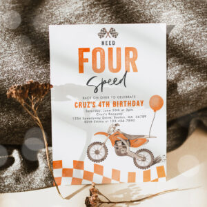 Need Four Speed Dirt Bike Boy 4th Birthday Party Invitation