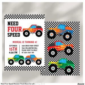 Need Four Speed Monster Truck Race Car 4th Invitation