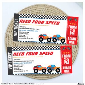 Need Four Speed Monster Truck Race Ticket Invitation