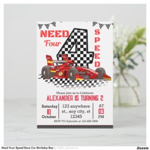 Need Four Speed Race Car Birthday Boy Invitation