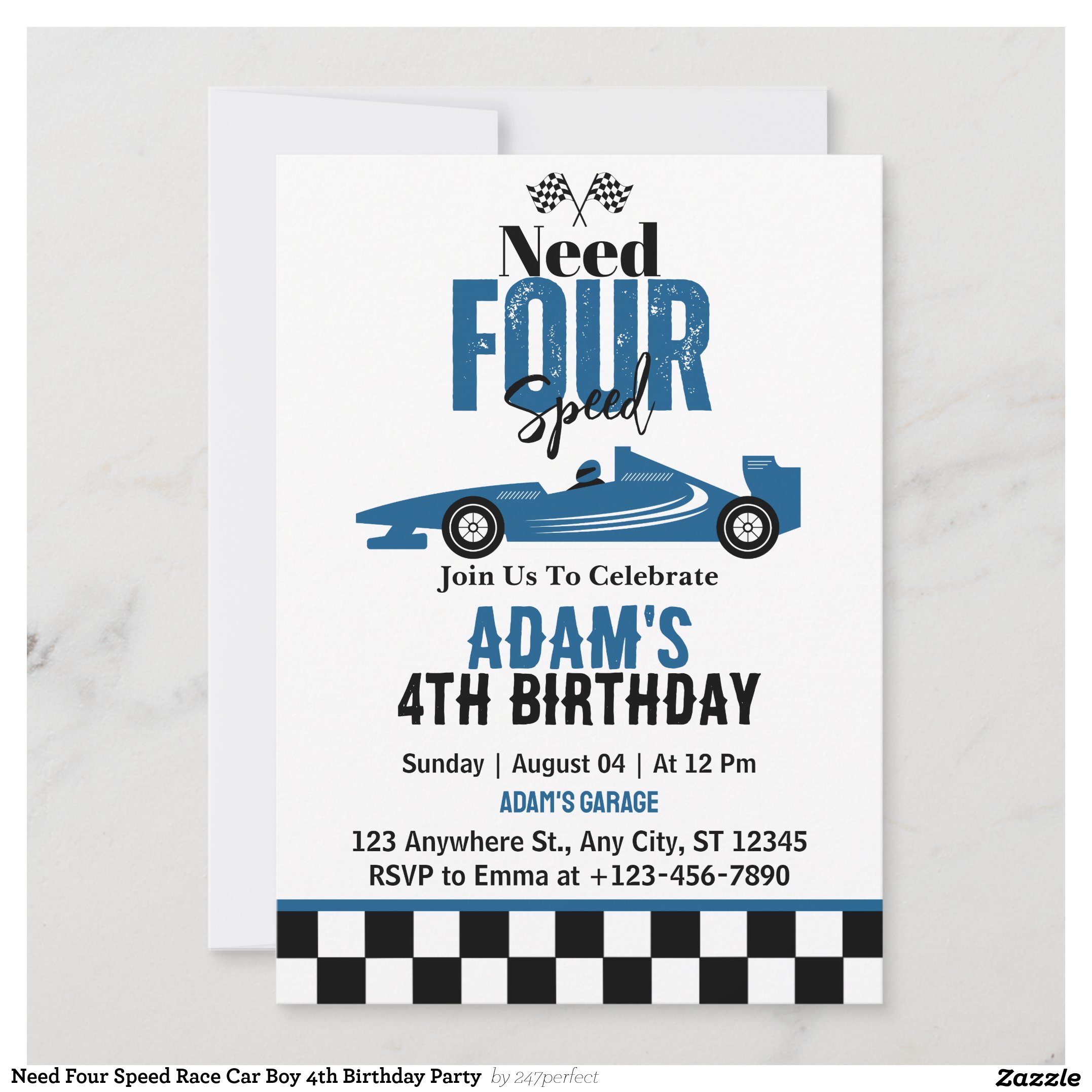 Need Four Speed Race Car Boy 4th Birthday Party  Invitation