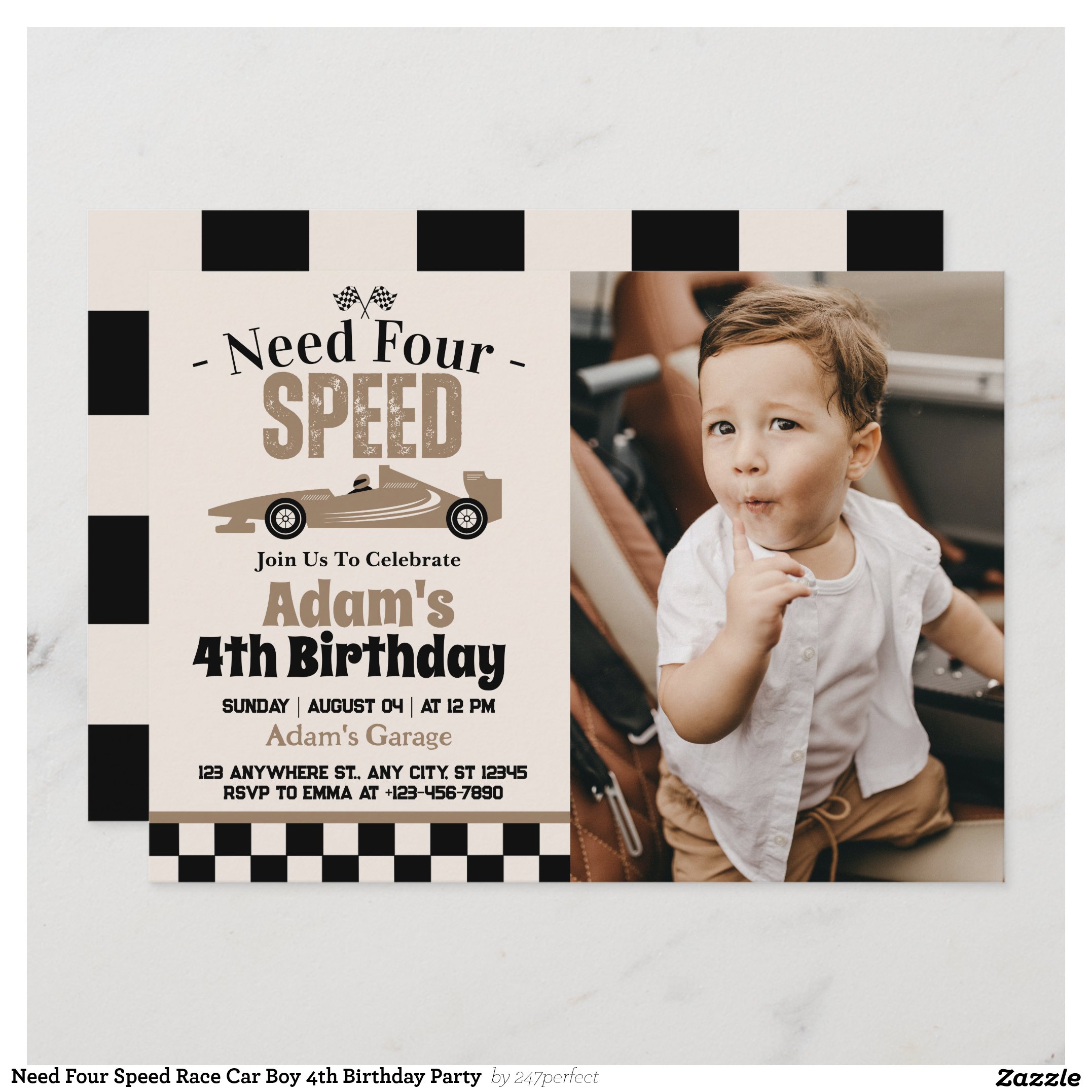 Need Four Speed Race Car Boy 4th Birthday Party  Invitation