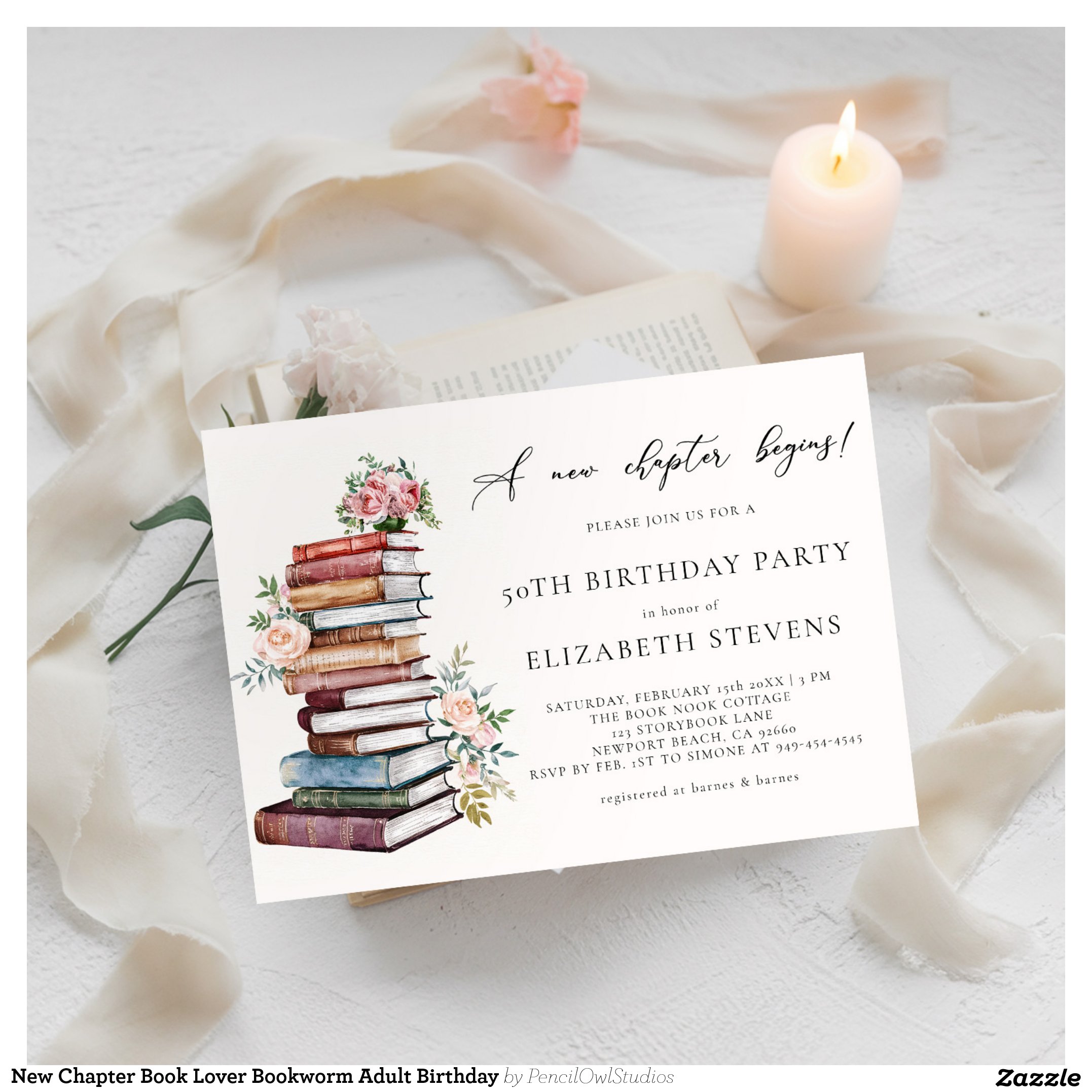 New Chapter Book Lover Bookworm Adult Birthday Invitation