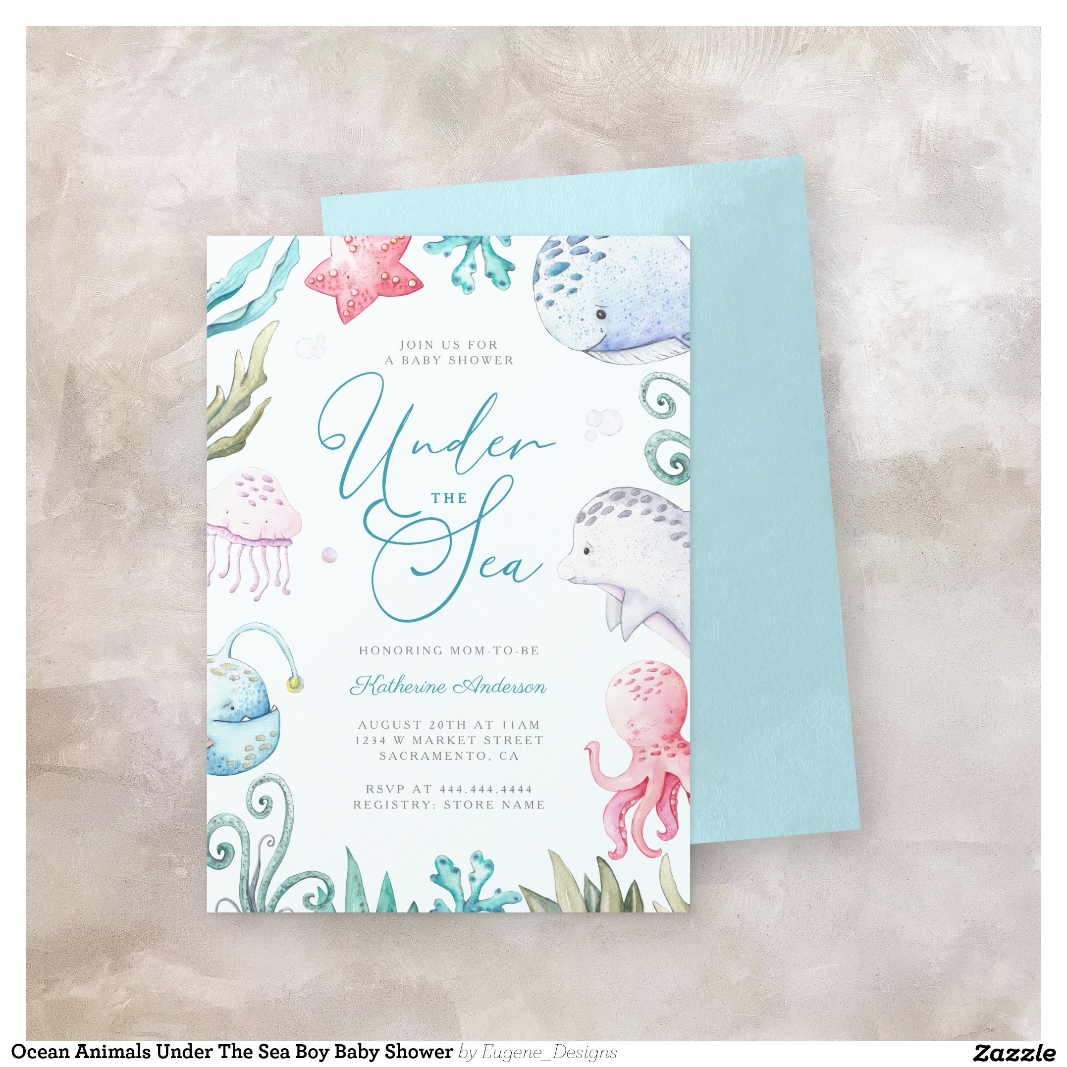 Ocean Animals Under The Sea Boy Baby Shower Invitation