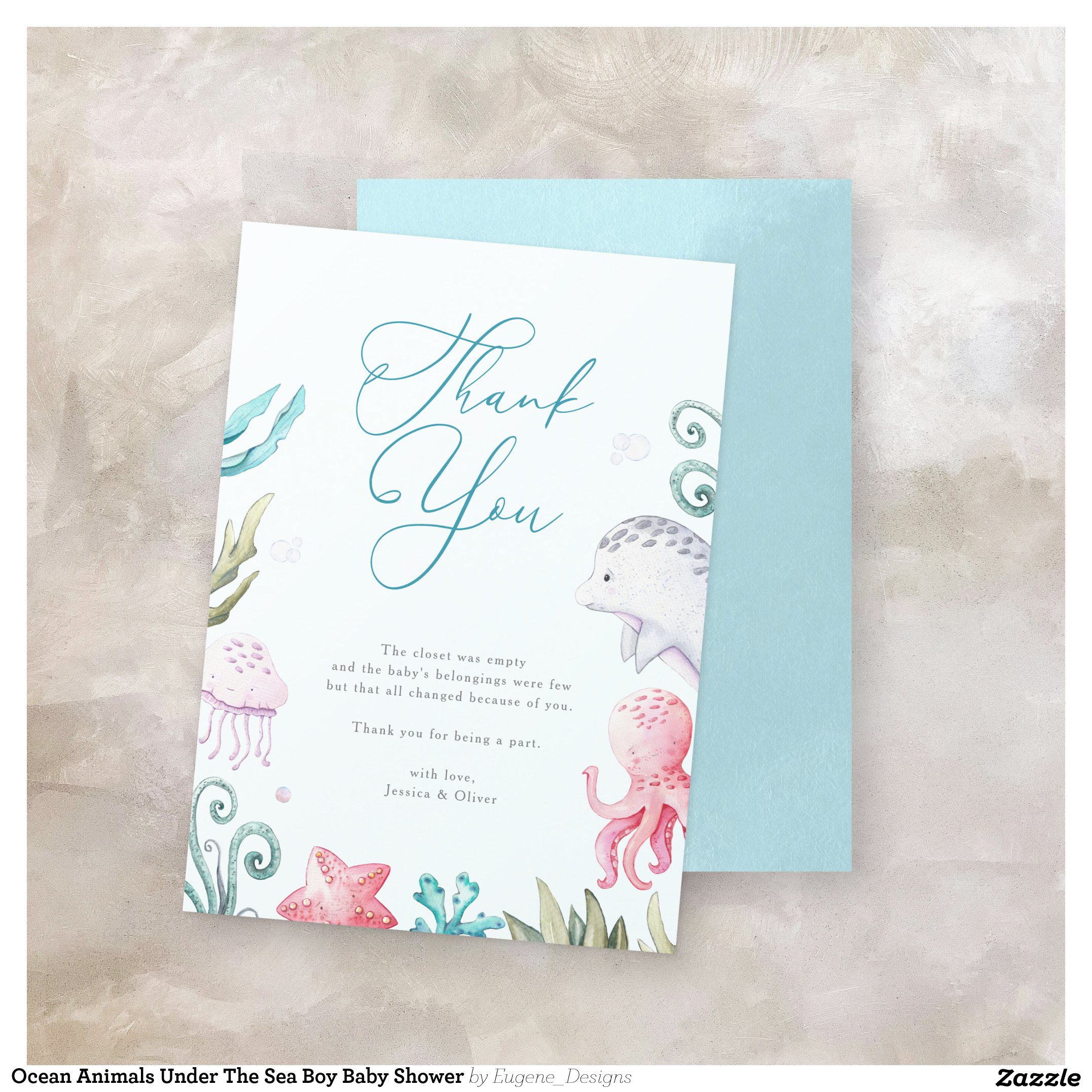 Ocean Animals Under The Sea Boy Baby Shower Thank You Card