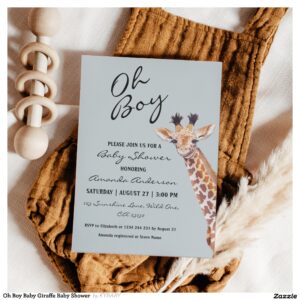 Oh Boy Baby Giraffe Baby Shower  Invitation