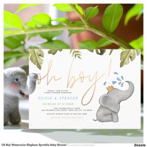 Oh Boy Watercolor Elephant Sprinkle Baby Shower Invitation