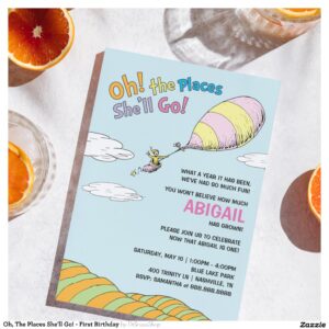 Oh, The Places She'll Go! - First Birthday Invitation