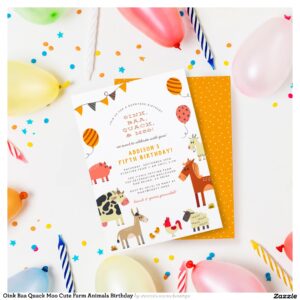 Oink Baa Quack Moo Cute Farm Animals Birthday Invitation