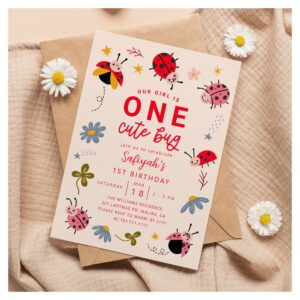 ONE Cute Bug Ladybug 1st Birthday Party  Invitation