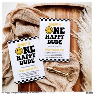 One Happy Dude   Smile Face Boy 1st Birthday Invitation