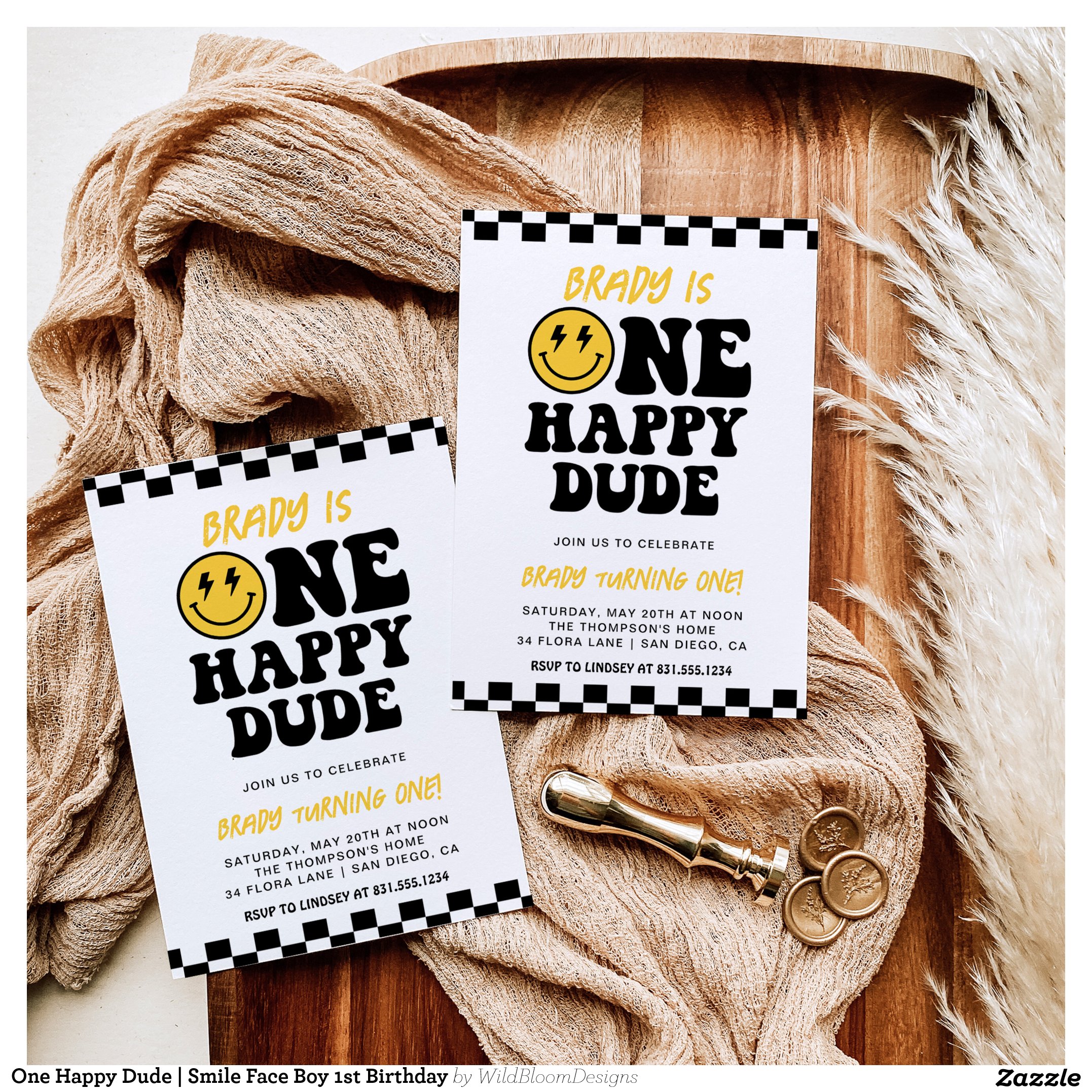 One Happy Dude   Smile Face Boy 1st Birthday Invitation