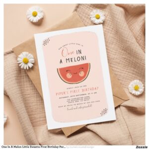 One In A Melon Little Sweetie First Birthday Party Invitation
