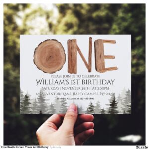 One Rustic Green Trees 1st Birthday  Invitation