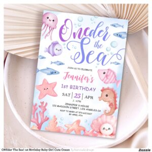 ONEder The Sea! 1st Birthday Baby Girl Cute Ocean  Invitation