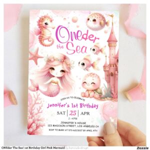 ONEder The Sea! 1st Birthday Girl Pink Mermaid Invitation