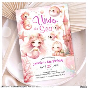 ONEder The Sea! 6th Birthday Girl Pink Cute Ocean Invitation