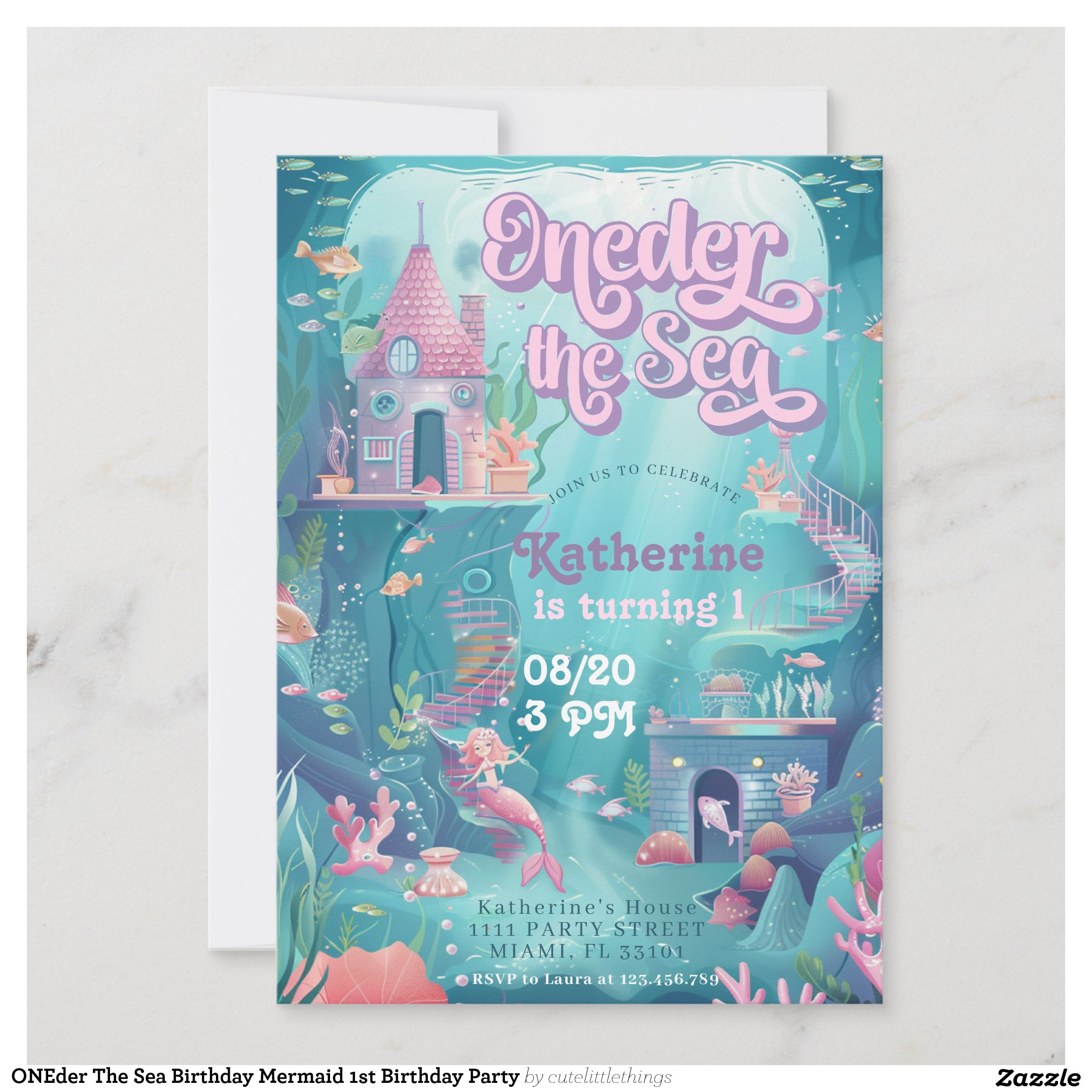 ONEder The Sea Birthday Mermaid 1st Birthday Party Invitation