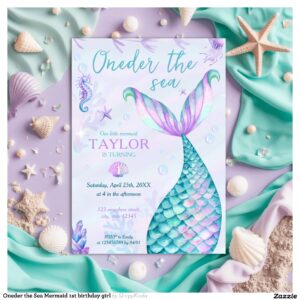 Oneder the Sea Mermaid 1st birthday girl Invitation