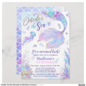 Oneder the Sea Mermaid 1st Birthday Invitation