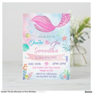 Oneder The Sea Mermaid 1st First Birthday Invitation