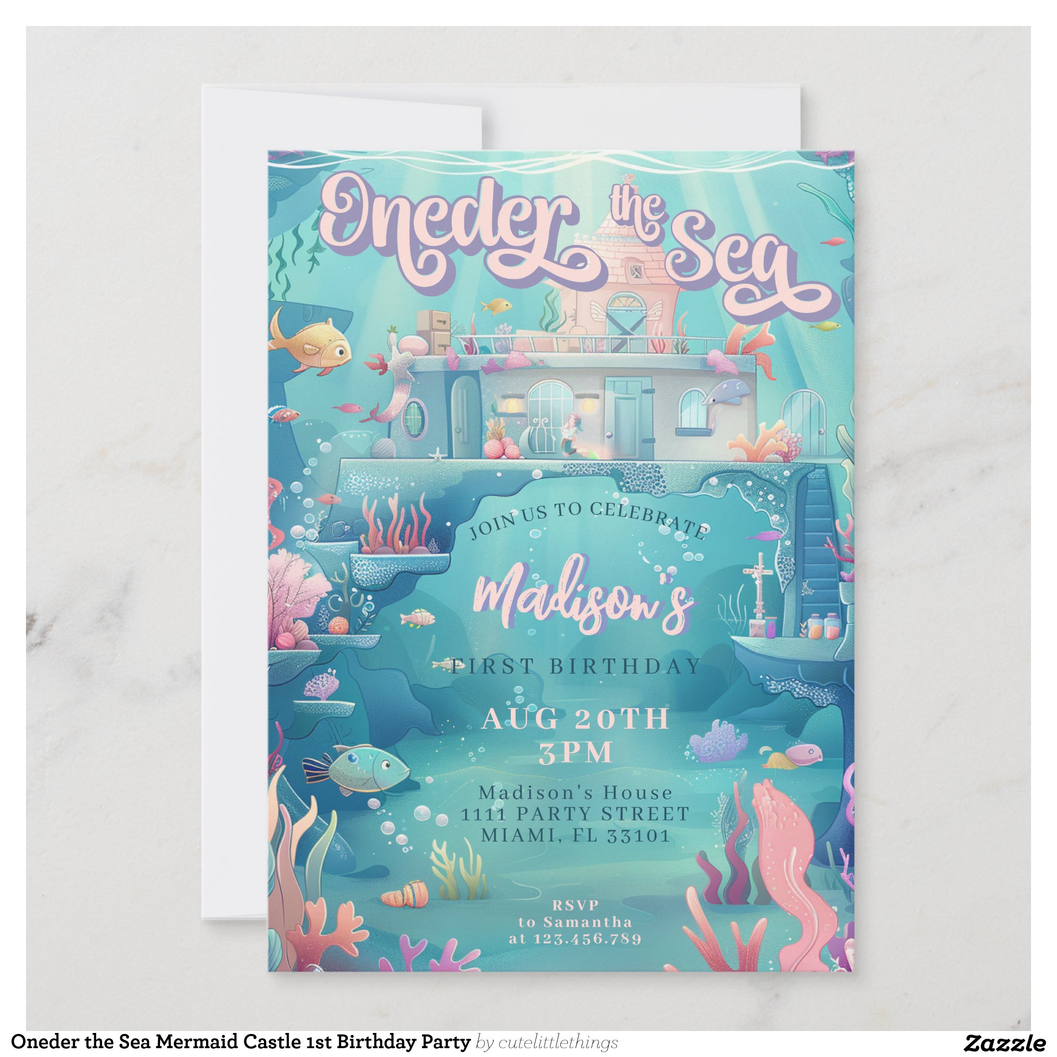 Oneder the Sea Mermaid Castle 1st Birthday Party Invitation