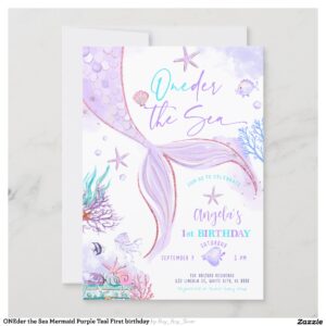 ONEder the Sea Mermaid Purple Teal First birthday Invitation