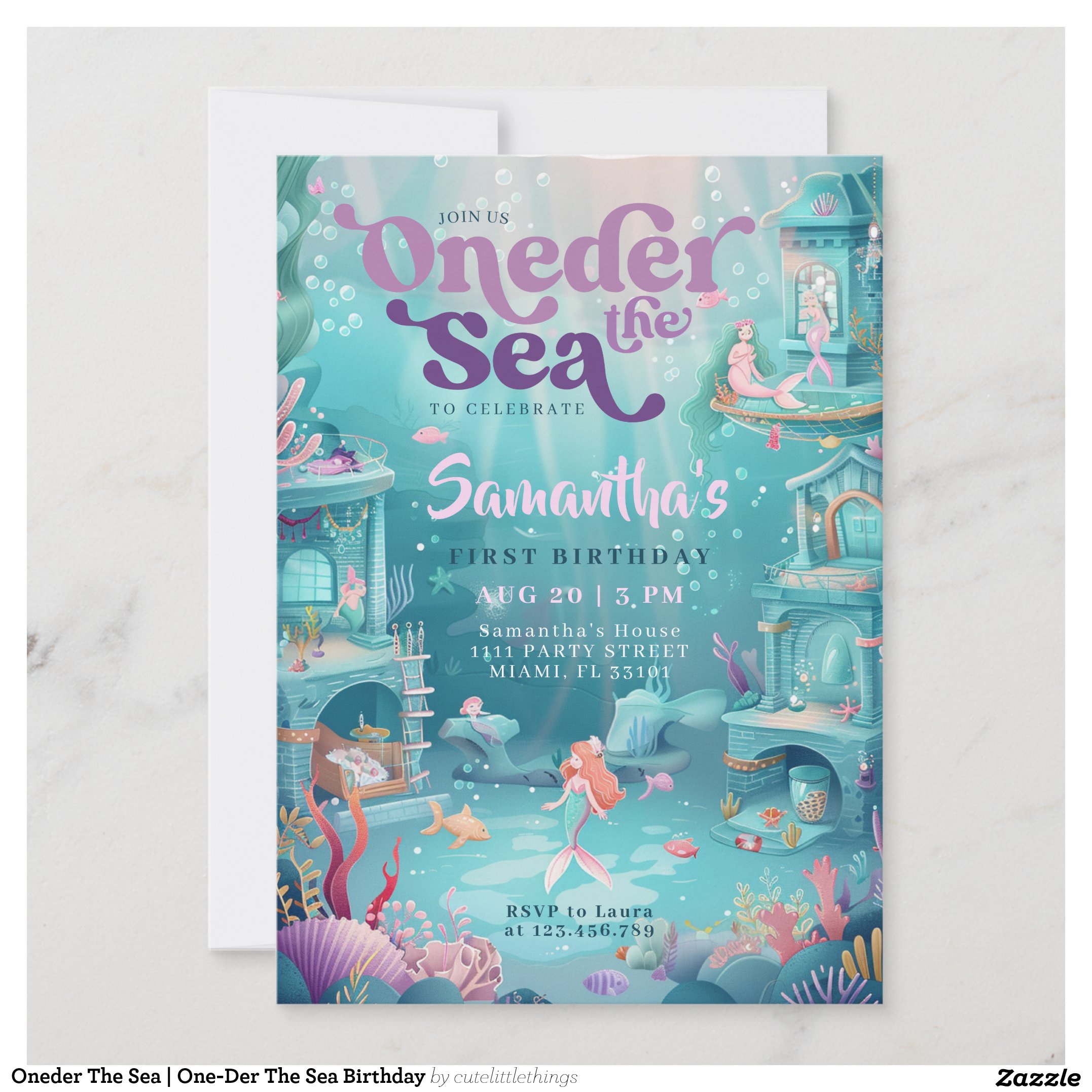 Oneder The Sea   One-Der The Sea Birthday Invitation