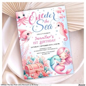 ONEder The Sea! Pink Little Mermaid 1st Birthday Invitation