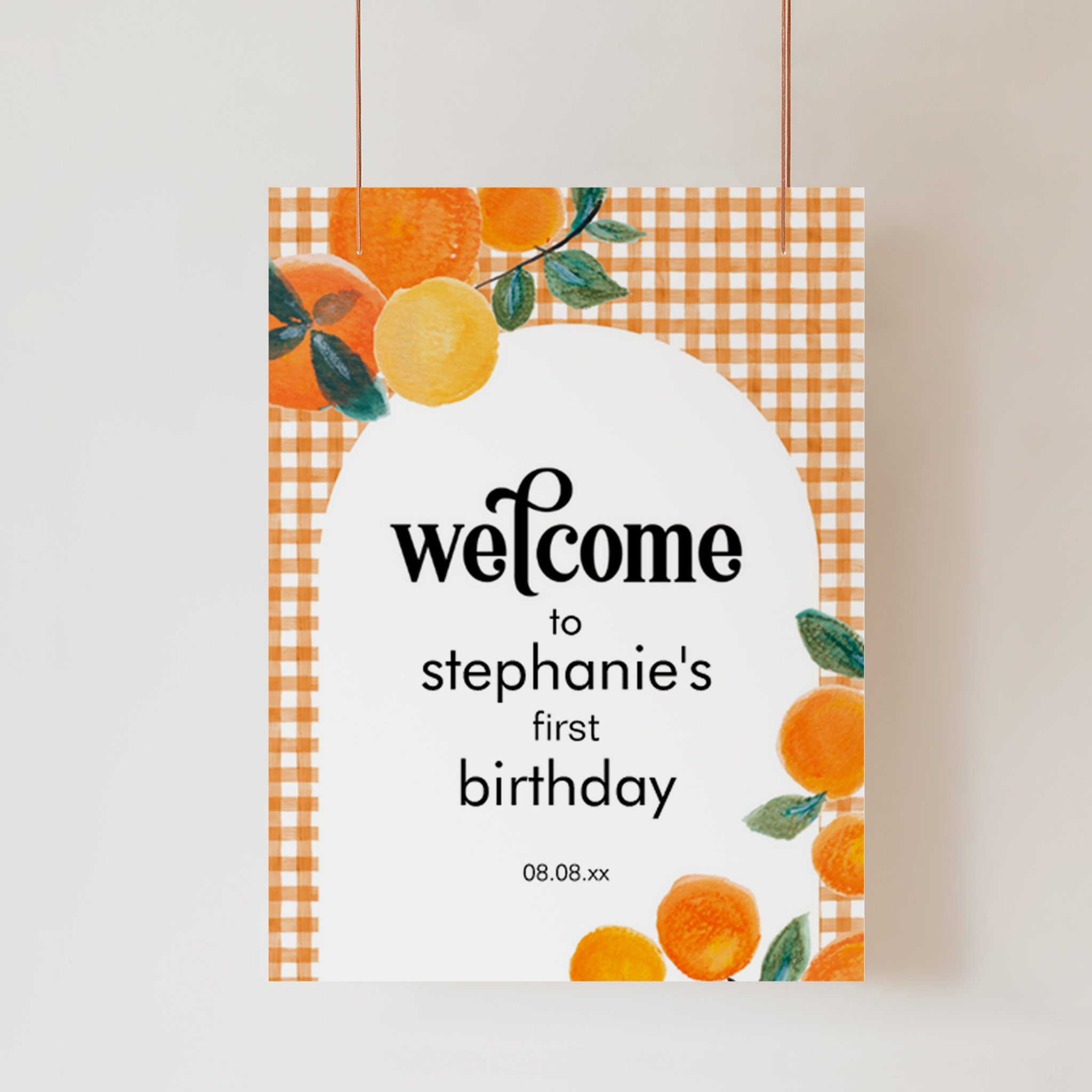 Orange Birthday Party or Baby Shower Welcome Sign