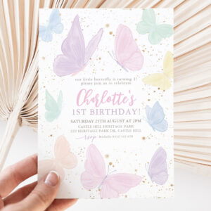 Our Little Butterfly Girl Pastel Rainbow Birthday  Invitation